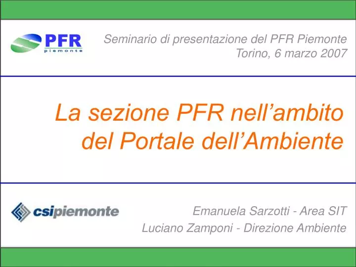 la sezione pfr nell ambito del portale dell ambiente