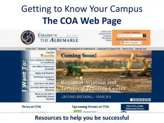 Getting to Know Your Campus The COA Web Page