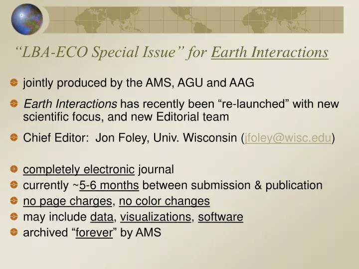 lba eco special issue for earth interactions
