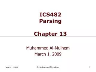 ICS482 Parsing Chapter 13