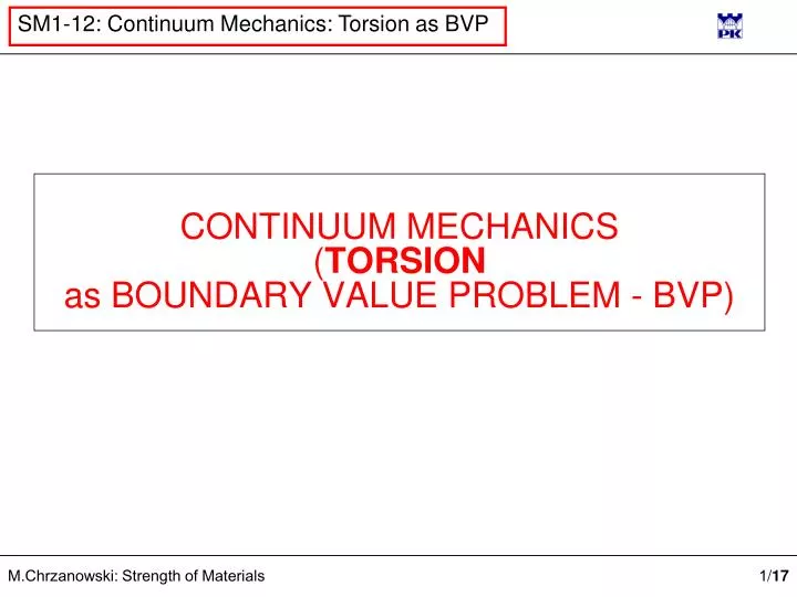 continuum mechanics torsion as boundary value problem bvp