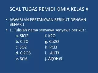 soal tugas remidi kimia kelas x