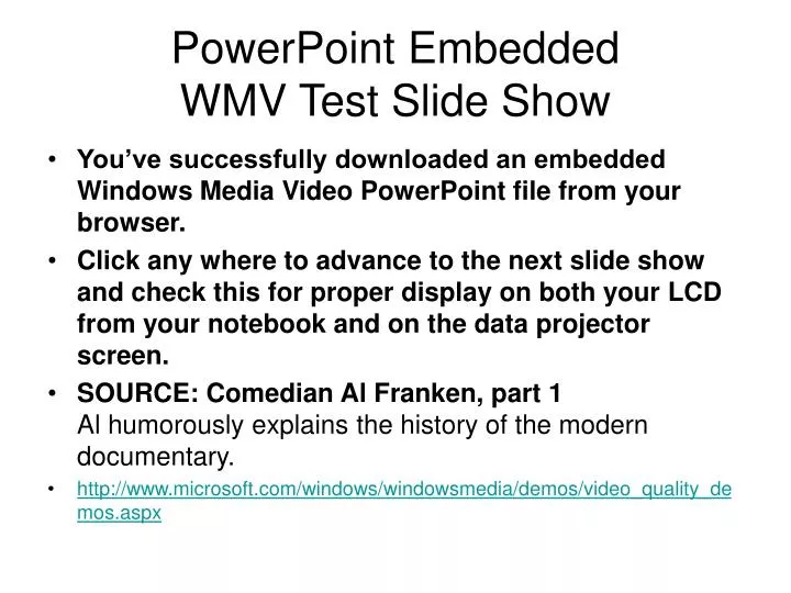 powerpoint embedded wmv test slide show