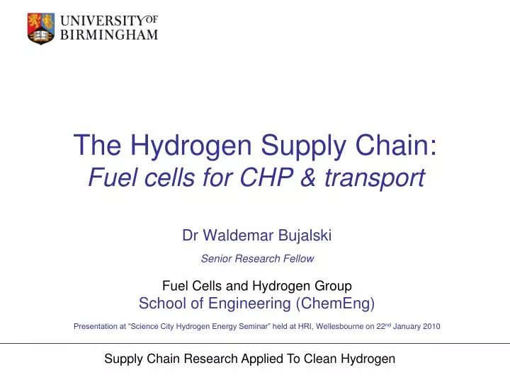 the hydrogen supply chain fuel cells for chp transport