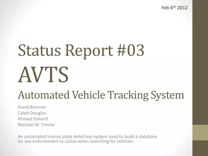 status report 03 avts automated vehicle tracking system