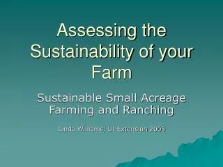 Assessing the Sustainability of your Farm
