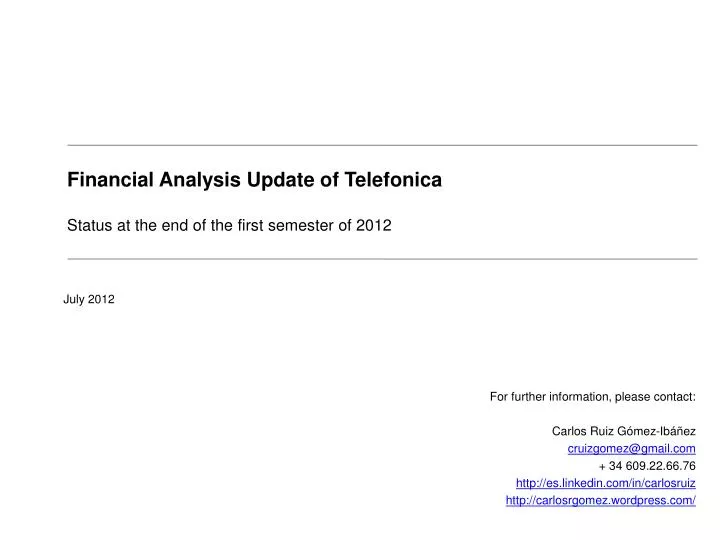 financial analysis update of telefonica status at the end of the first semester of 2012