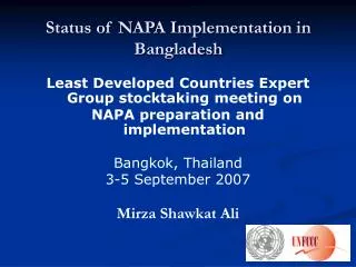 Status of NAPA Implementation in Bangladesh