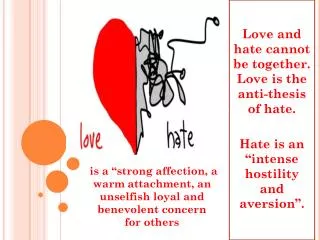 Love and hate cannot be together. Love is the anti-thesis of hate.