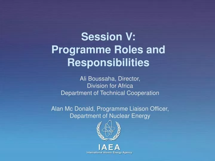 session v programme roles and responsibilities