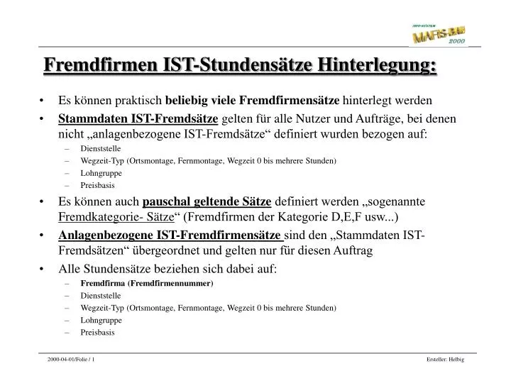 fremdfirmen ist stundens tze hinterlegung