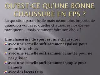 qu est ce qu une bonne chaussure en eps