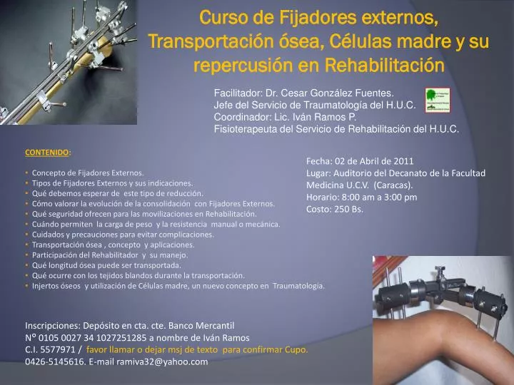 curso de fijadores externos transportaci n sea c lulas madre y su repercusi n en rehabilitaci n