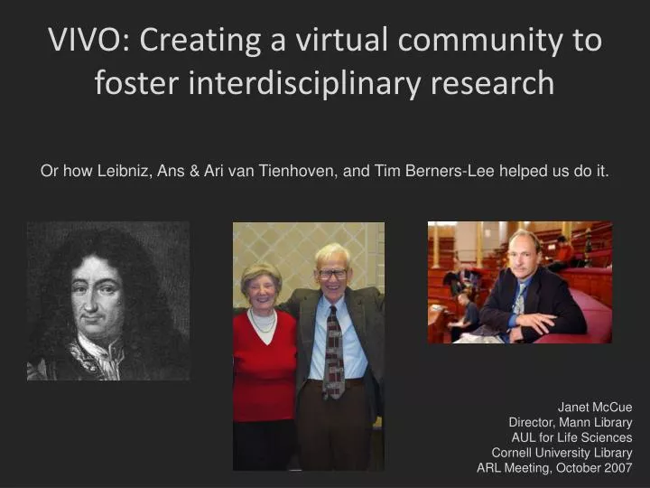 vivo creating a virtual community to foster interdisciplinary research