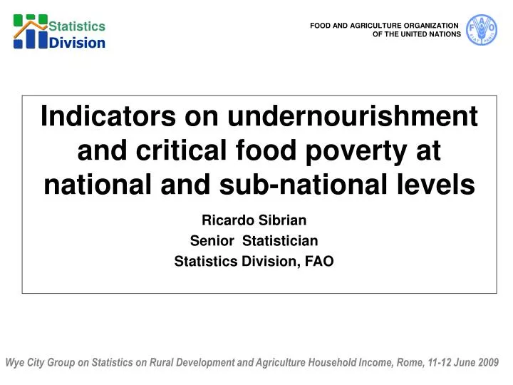 indicators on undernourishment and critical food poverty at national and sub national levels