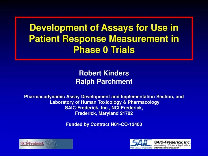 development of assays for use in patient response measurement in phase 0 trials