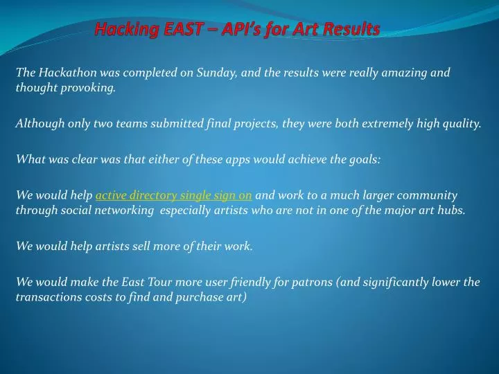 hacking east api s for art results
