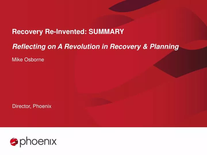 recovery re invented summary reflecting on a revolution in recovery planning