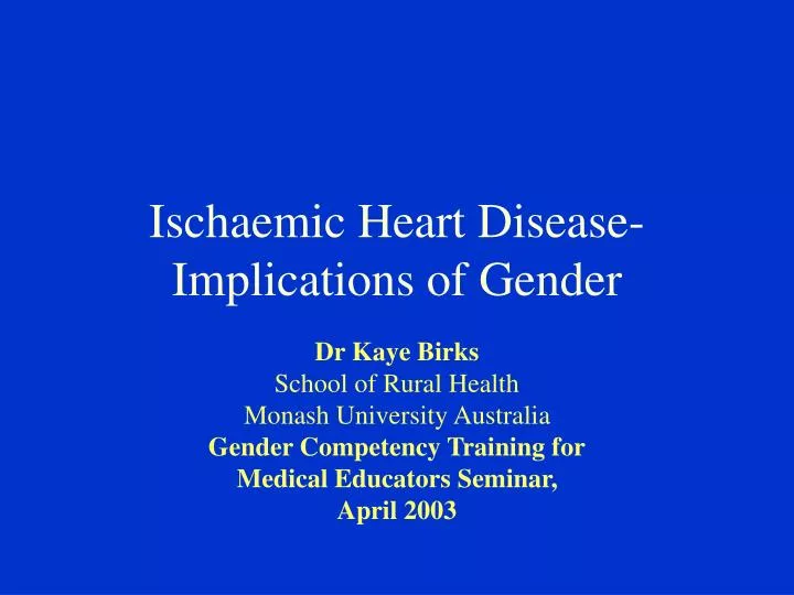 ischaemic heart disease implications of gender