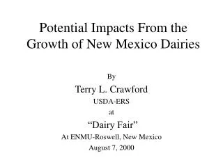 potential impacts from the growth of new mexico dairies