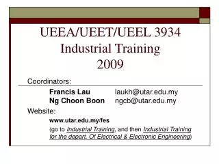 UEEA/UEET/UEEL 3934 Industrial Training 2009
