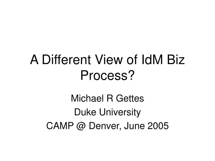 a different view of idm biz process