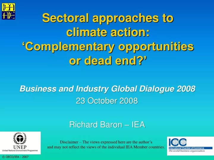 sectoral approaches to climate action complementary opportunities or dead end