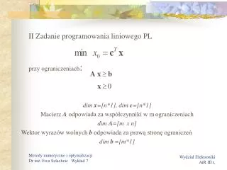ii zadanie programowania liniowego pl