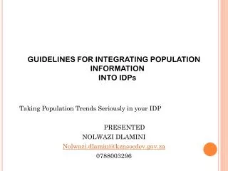 GUIDELINES FOR INTEGRATING POPULATION INFORMATION INTO IDPs
