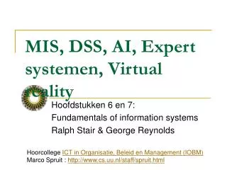 mis dss ai expert systemen virtual reality