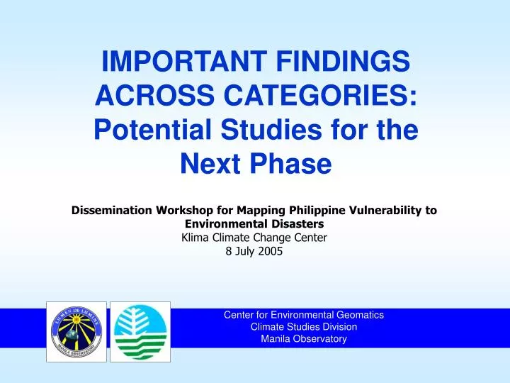 important findings across categories potential studies for the next phase