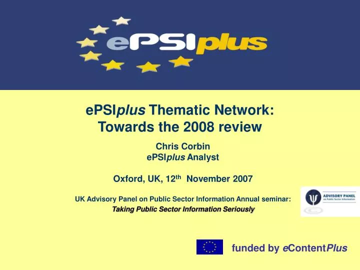 epsi plus thematic network towards the 2008 review