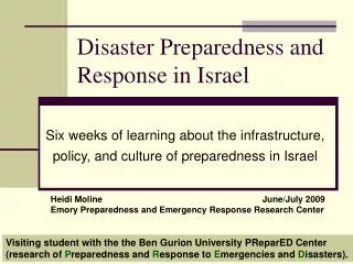 Disaster Preparedness and Response in Israel