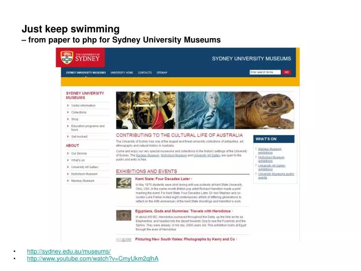 just keep swimming from paper to php for sydney university museums