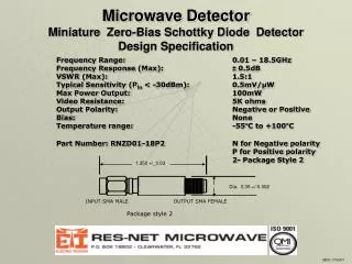 Microwave Detector Miniature Zero-Bias Schottky Diode Detector Design Specification