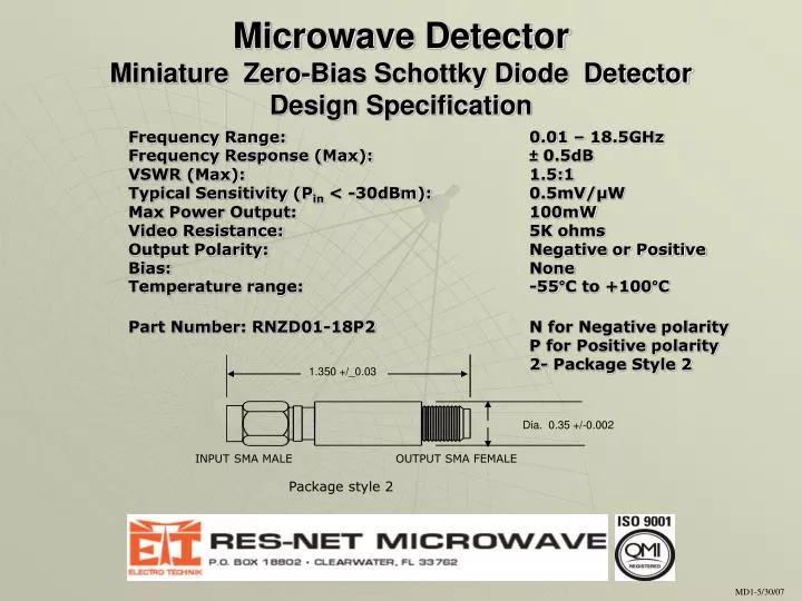 microwave detector miniature zero bias schottky diode detector design specification