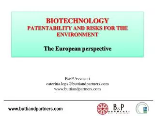BIOTECHNOLOGY PATENTABILITY AND RISKS FOR THE ENVIRONMENT The European perspective