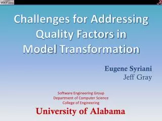 Challenges for Addressing Quality Factors in Model Transformation