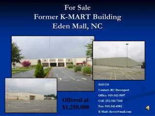 For Sale Former K-MART Building Eden Mall, NC