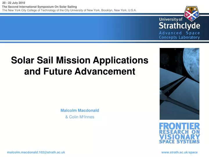 solar sail mission applications and future advancement