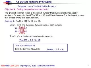Factoring: Use of the Distributive Property