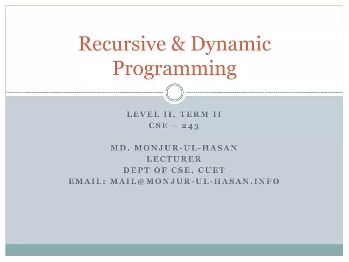 recursive dynamic programming