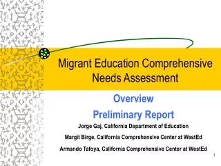 Migrant Education Comprehensive Needs Assessment