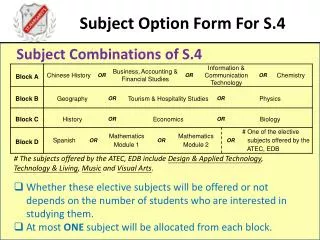 Subject Option Form For S.4