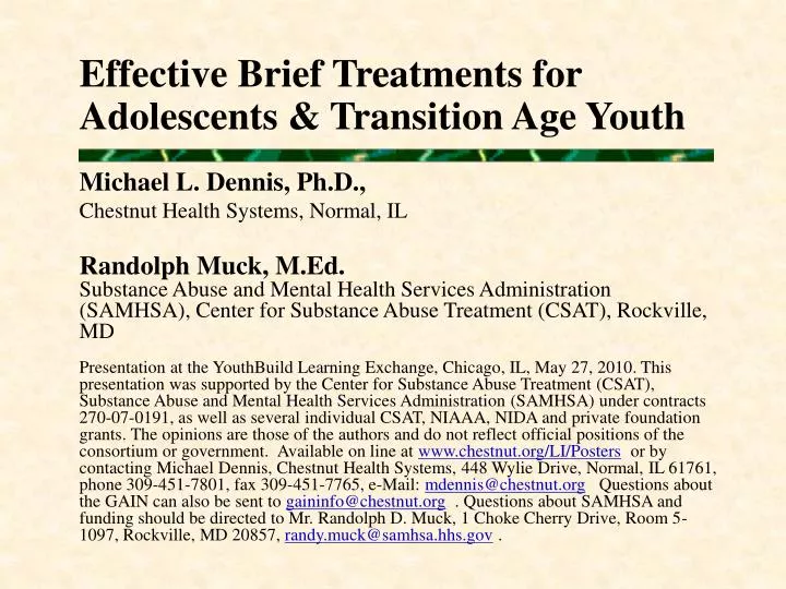 effective brief treatments for adolescents transition age youth