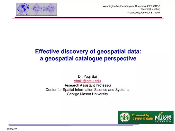 effective discovery of geospatial data a geospatial catalogue perspective