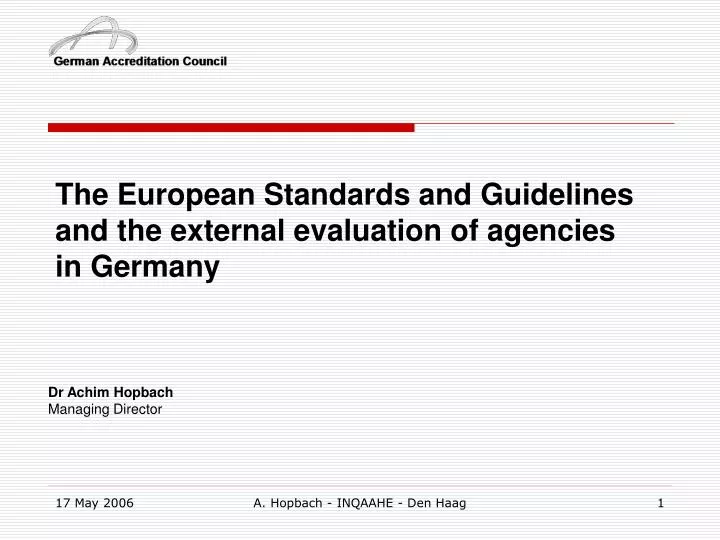the european standards and guidelines and the external evaluation of agencies in germany