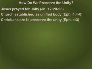 How Do We Preserve the Unity?