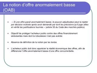 la notion d offre anormalement basse oab
