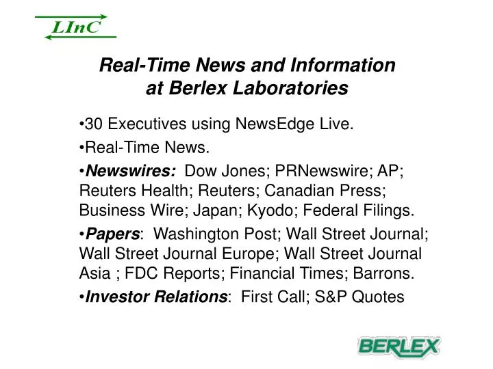 real time news and information at berlex laboratories